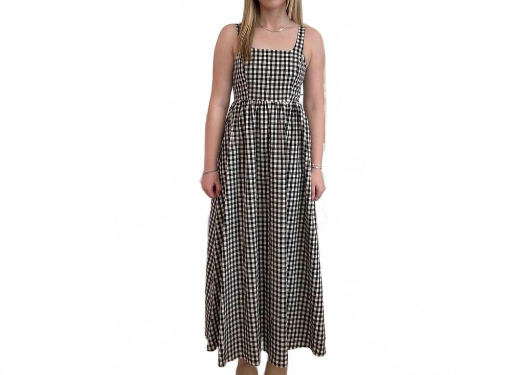 NEW MIKAROSE sunday stroll gingham dress in black and white